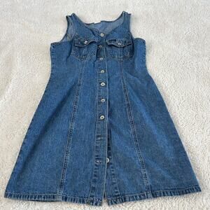 VTG Old Navy Womens Sz 6 Blue Denim Sleeveless Y2K Button-Up Dress Cottage Girl